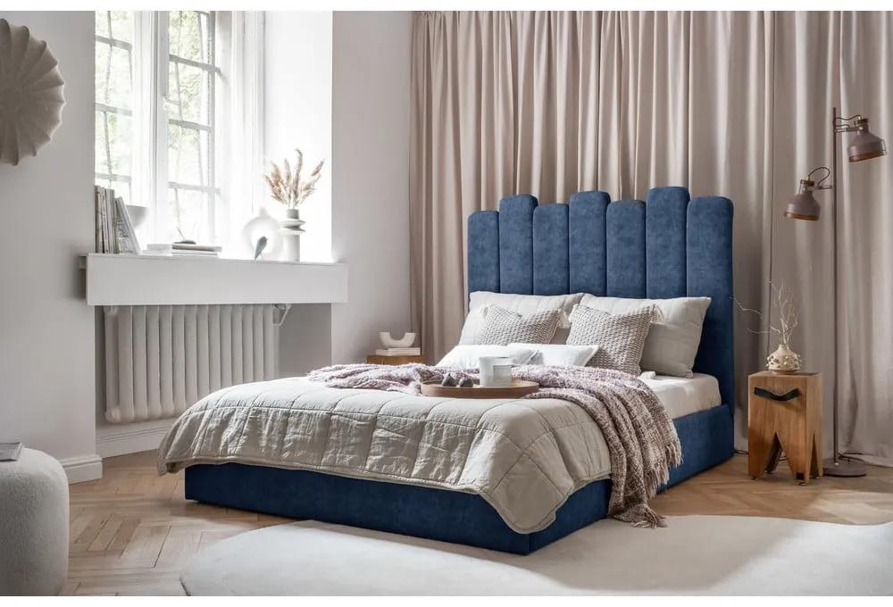 Синьо тапицирано двойно легло с място за съхранение и решетка140x200 cm Dreamy Aurora - Miuform