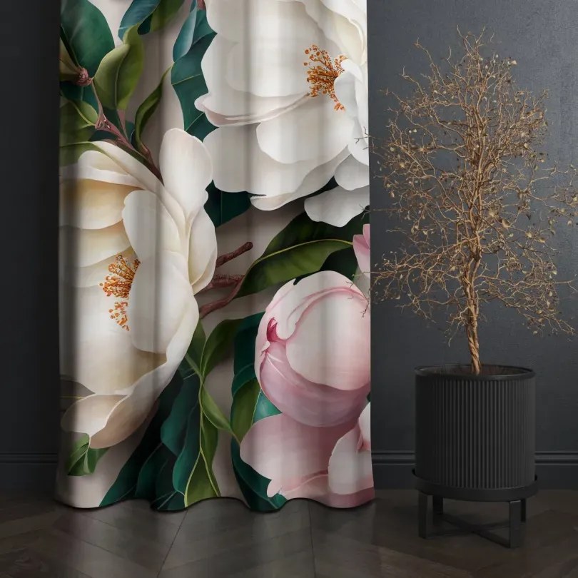 Декоративна завеса с отличителен десен на магнолия Ширина: 160 см | Дължина: 250 см