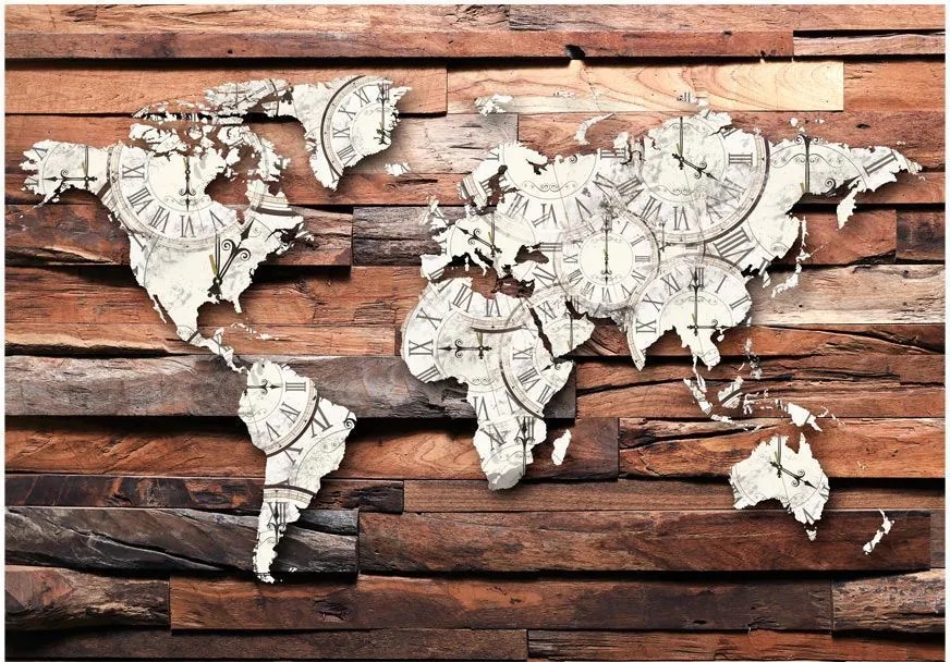 Самозалепващ се фототапет - Map On Wood - 441x315