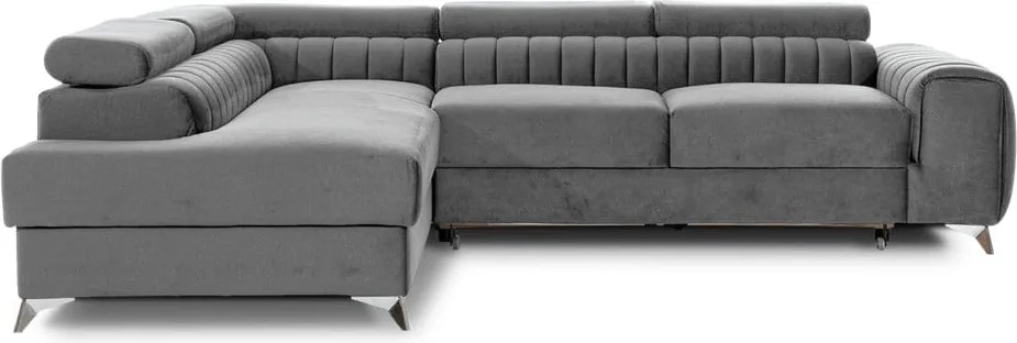 Сив кадифен разтегателен ъглов диван с място за съхранение (ляв ъгъл L форма) Laurence – ELTAP