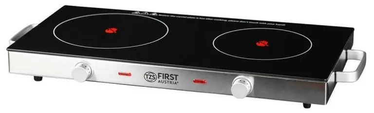 Двоен инфрачервен котлон FIRST FA-5096-7, 2800W, До 300C, Термостат, Стъклокерамика, Черен/инокс