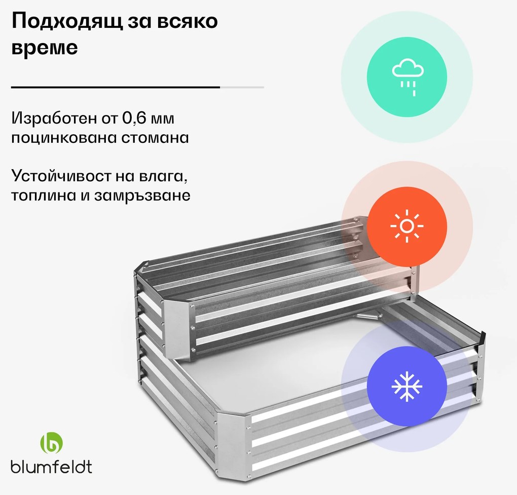 Blumfeldt High Grow повдигната леха, 2 нива, устойчива на атмосферни влияния, устойчива на ръжда, здрава, 405 литра