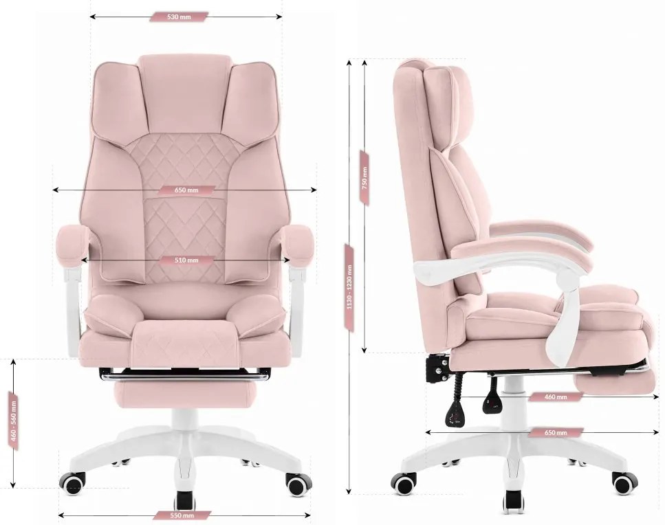 Ергономичен офис стол HC-1031 с поставка за крака - розов