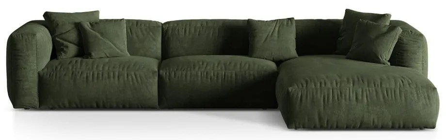 Зелен кадифен модулен ъглов диван (десен ъгъл) Martina – Micadoni