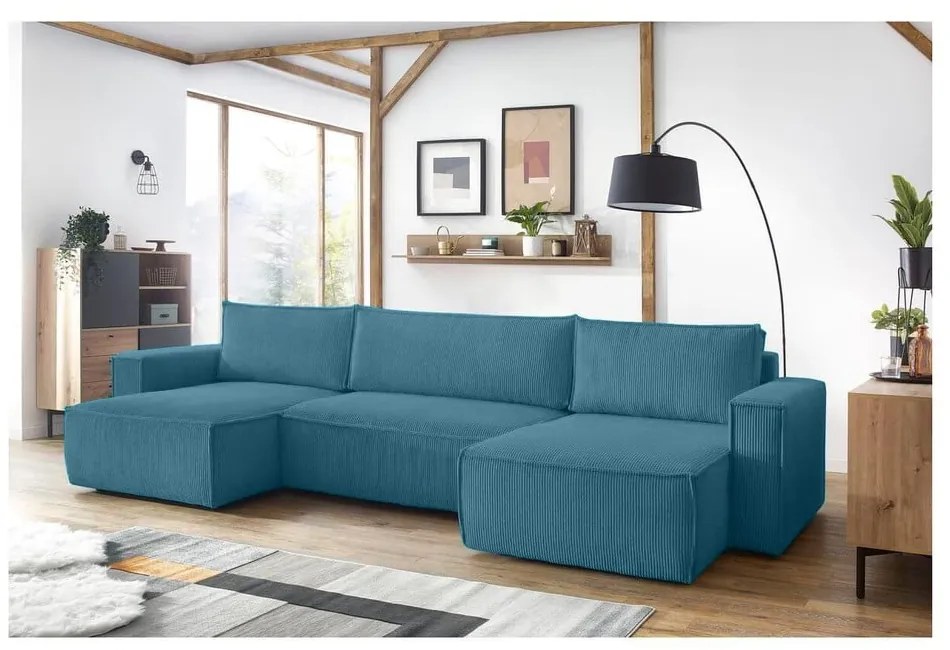 Тюркоаз сгъваем ъглов диван от рипсено кадифе Nihad – Bobochic Paris