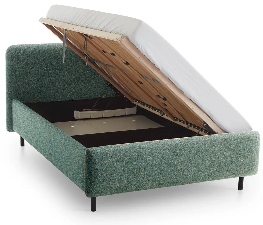 Тъмнозелено двойно легло 140x200 cm тапицирано с място за съхранение с включена подматрачна рамка Primo – Meise Möbel