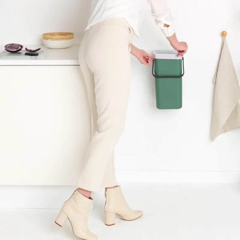 Кош за разделно събиране на боклук Brabantia Sort&Go 1003235, 16 л, Дръжка, Възможност за стенен монтаж, Тъмнозелен