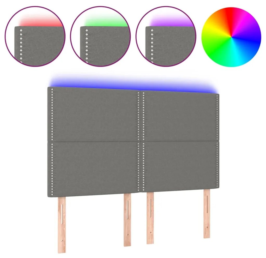 3122283 vidaXL LED горна табла за легло, тъмносива, 144x5x118/128 см, плат