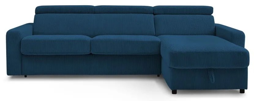 Тъмносин разтегателен ъглов диван от рипсено кадифе (променлив) Monaco – Bobochic Paris