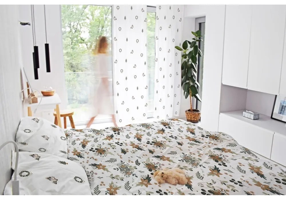 Бяла завеса от памучен сатен 110x250 cm Festive Car – Butter Kings