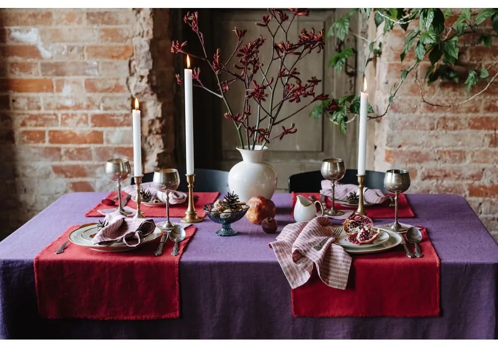 Подложки в червено-природен цвят в комплект от 4 броя - Linen Tales