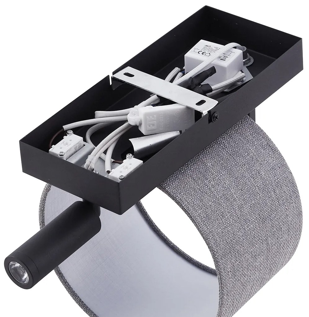 Модерен стенен аплик черен с сив кръгъл и лампа за четене - Puglia