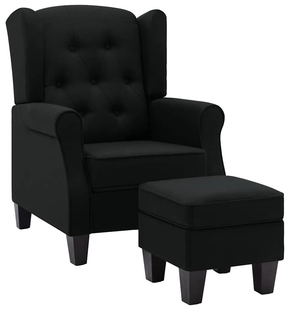 320153 vidaXL Фотьойл с табуретка за крака, черен, текстил