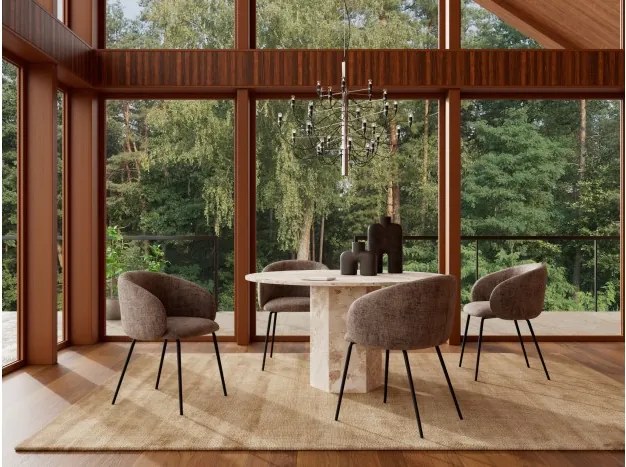 ЦЛЯРА Приглушено кафяво (тъкан Juto 4)/черни крака - МОДЕРЕН ТАПИЦИРАН СТОЛ ЛОФТ ЗА ДНЕВНА/ТРАПЕЗАРИЯ/ОФИС