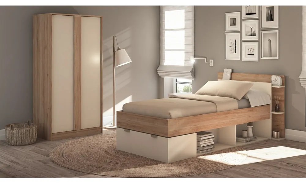 Кремаво-естествен гардероб от декор от дъб 90x180x53 cm Dennis – Marckeric