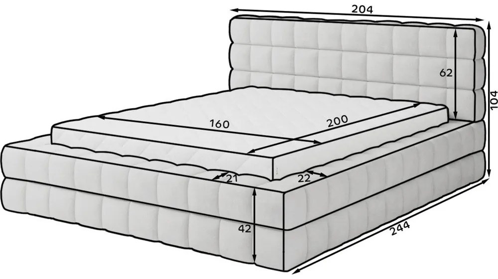 Синьо двойно легло 180x200 cm тапицирано с място за съхранение с включена подматрачна рамка Dizzle – ELTAP