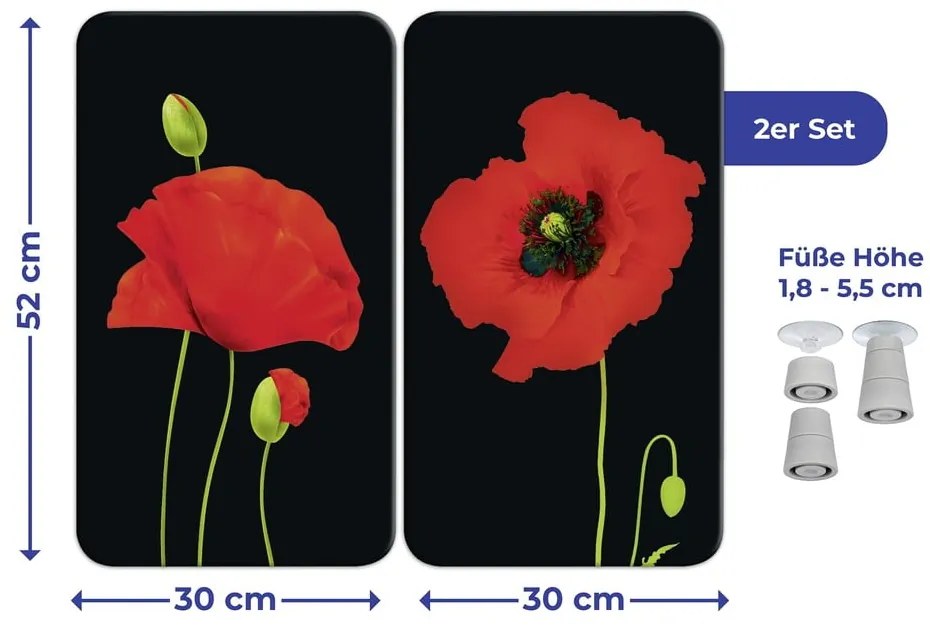 Капаци за печка в комплект от 2 броя от закалено стъкло 52x30 cm Poppy - Maximex