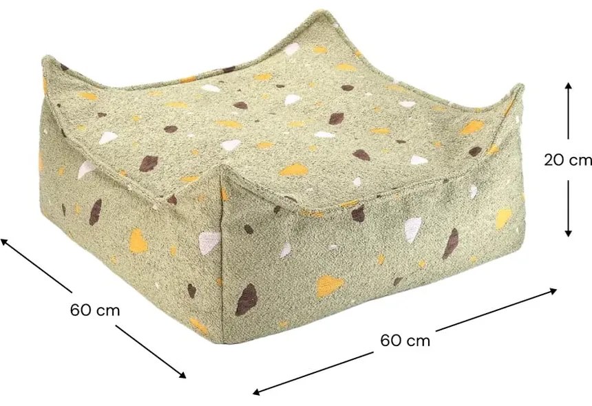 Зелен детски пуф от букле и шенил Terrazzo Square – Wigiwama