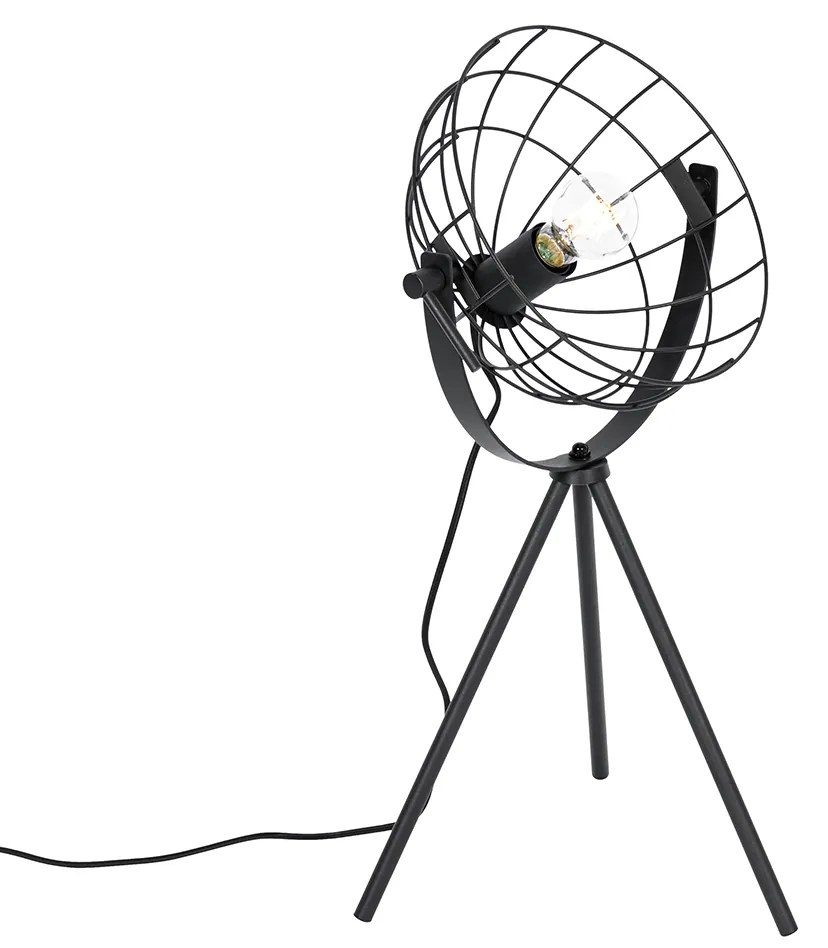 Индустриална триножна настолна лампа черна регулируема - Hanze