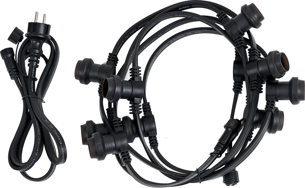 Свързващи се черни празнични светлини с щепсел 6m вкл. E27 10-лампи IP44 - Lubber