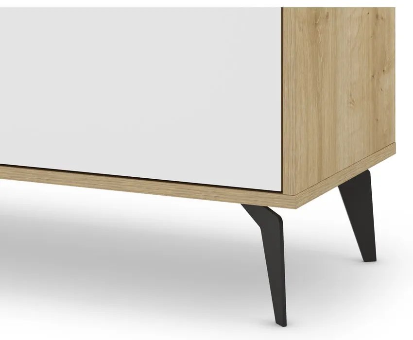 Нисък скрин с дъбов декор в бял и естествен цвят 140x79 cm Nola - Marckeric