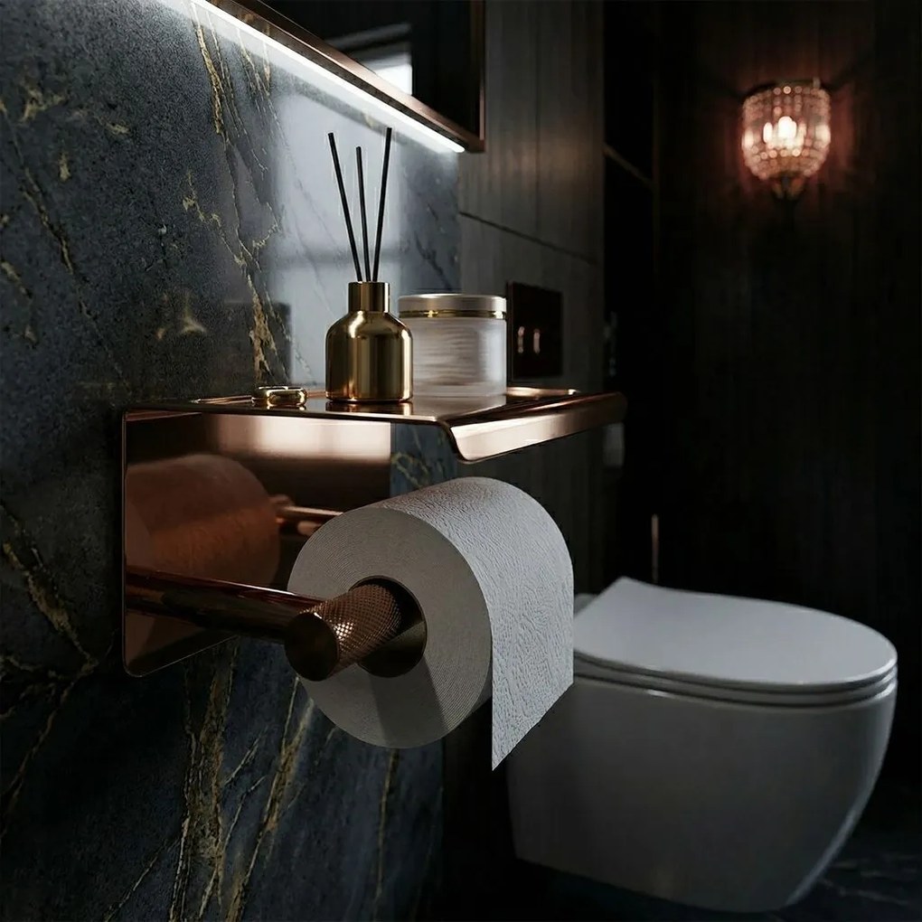 Държач за тоалетна хартия с етажерка 6613 Modern Copper