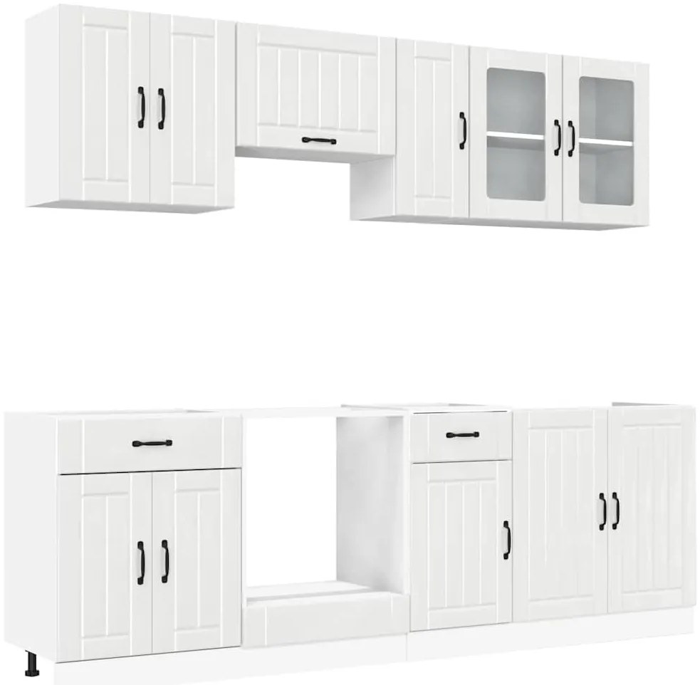 3314833 vidaXL Комплект кухненски шкафове от 8 части "Lucca", бяло гланцово инженерно дърво