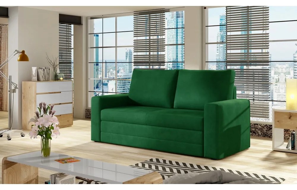 Зелен кадифен разтегателен диван с място за съхранение 151 cm Wave – ELTAP