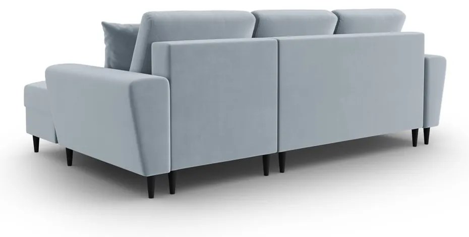 Светлосин кадифен разтегателен ъглов диван с място за съхранение (десен ъгъл) Kyoto – Cosmopolitan Design