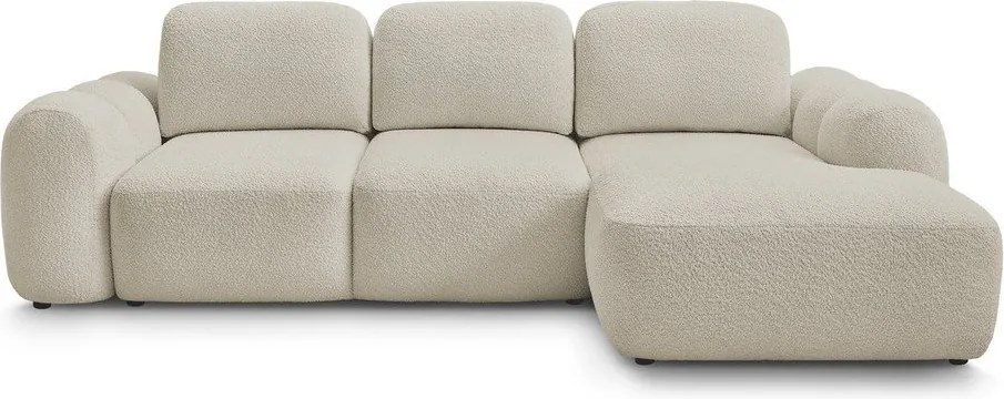 Бежов сгъваем/с място за съхранение ъглов диван от прежда с примки от букле (десен ъгъл) Montaigne – Bobochic Paris