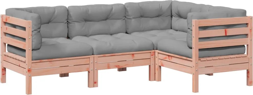 3299417 vidaXL Градински комплект с възглавници, 4 части, дугласка ела масив