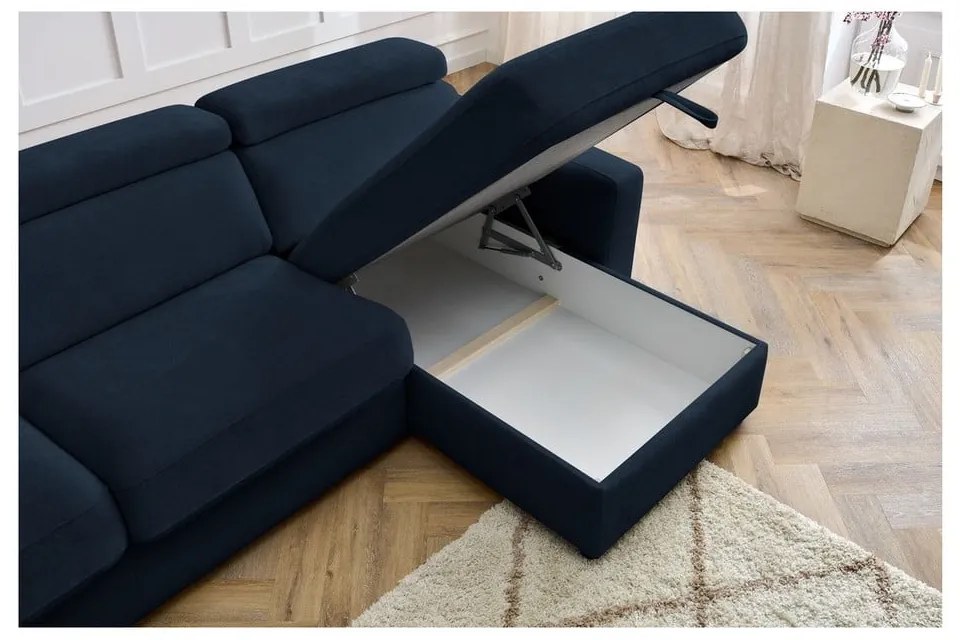 Тъмносин разтегателен ъглов диван (променлив) Monaco – Bobochic Paris