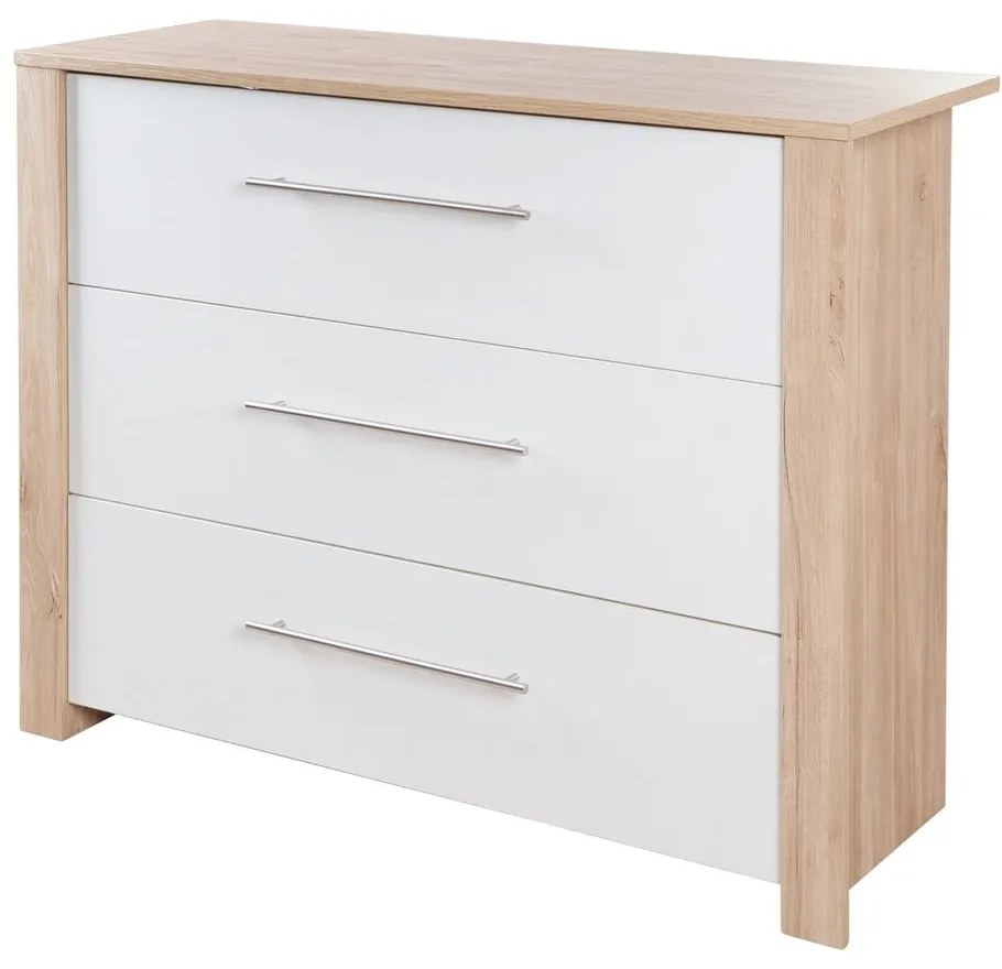 Нисък детски скрин от дъб с масичка за преповиване в бял и естествен цвят 112x98 cm - Roba