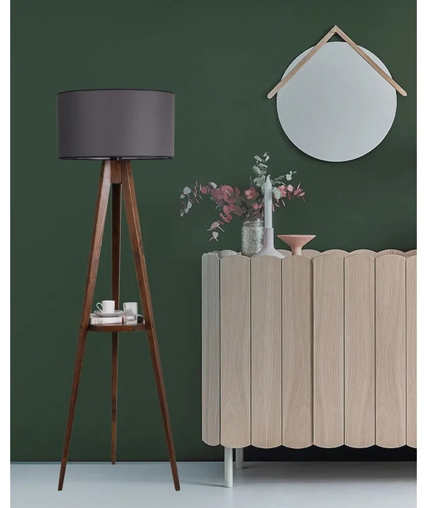 Черна и кафява подова лампа с текстилен абажур (височина 154 cm) Sehbalı Tripod – Opviq lights