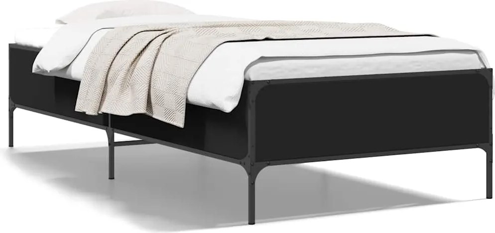 844966 vidaXL Рамка за легло, черна, 90x200 см, инженерно дърво и метал