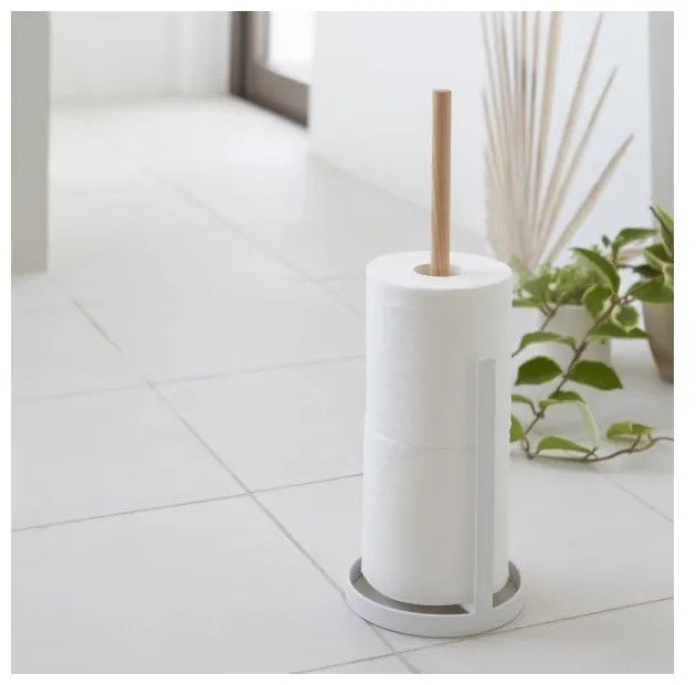 Бяла поставка за резервни тоалетни ролки с детайли от букова дървесина Tosca - YAMAZAKI