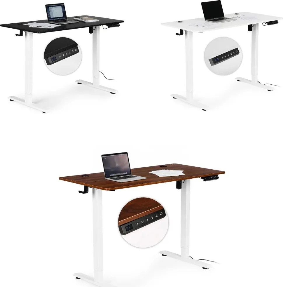 Електрическа работна маса с регулиране на височината и бели крака - 120 x 60 cm Черен