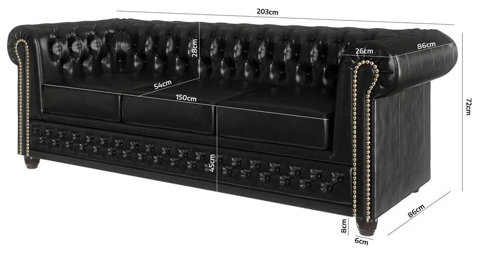 Черен разтегателен диван от изкуствена кожа 203 cm York - Ropez