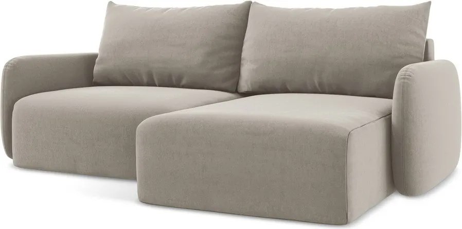 Кафяво-сив кадифен сгъваем/с място за съхранение ъглов диван (десен ъгъл) Kalena – Makamii