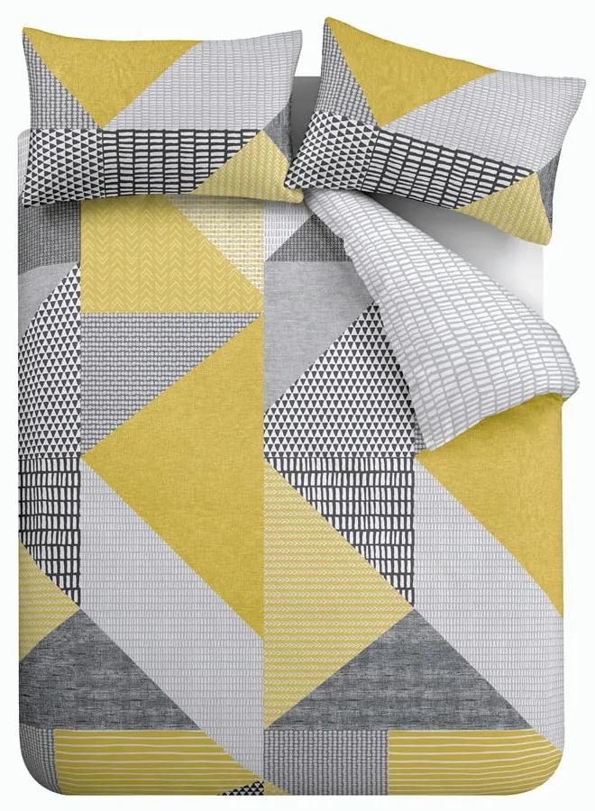 Жълто-сиво спално бельо 200x200 cm Larsson Geo - Catherine Lansfield