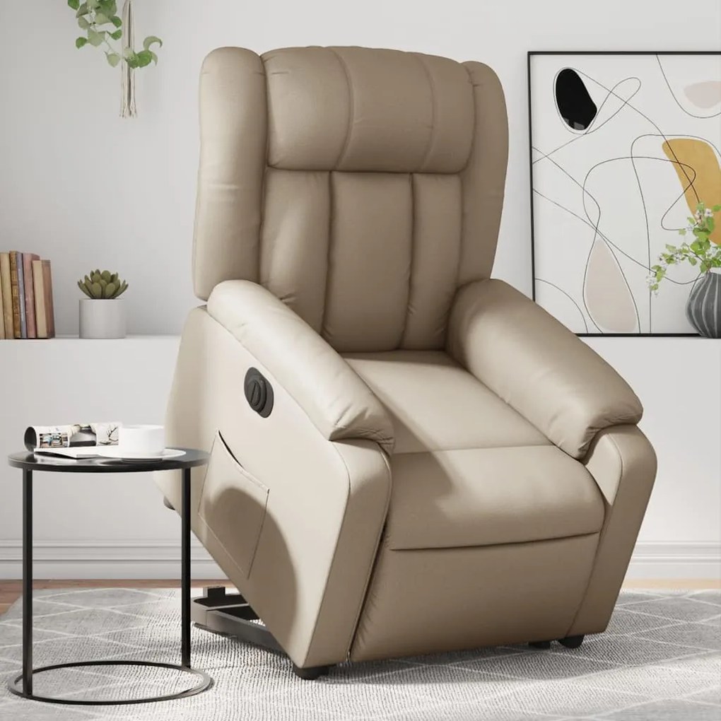 3205284 vidaXL Електрически изправящ реклайнер стол, капучино, изкуствена кожа