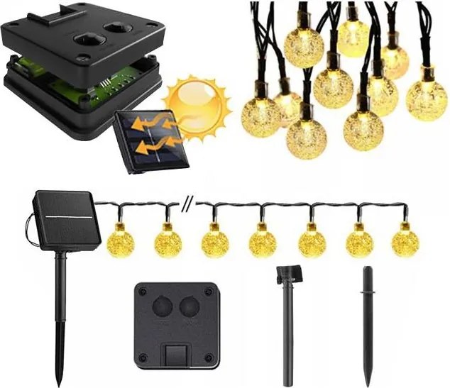 Соларна LED декоративна гирлянда 50xLED/8 режима 500 mAh 9,5 m IP67 топла бяла