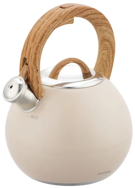 Свирещ чайник Klausberg KB 7956, 3l, Термоизолирана дръжка, Многослойно дъно, Индукция, Бежов
