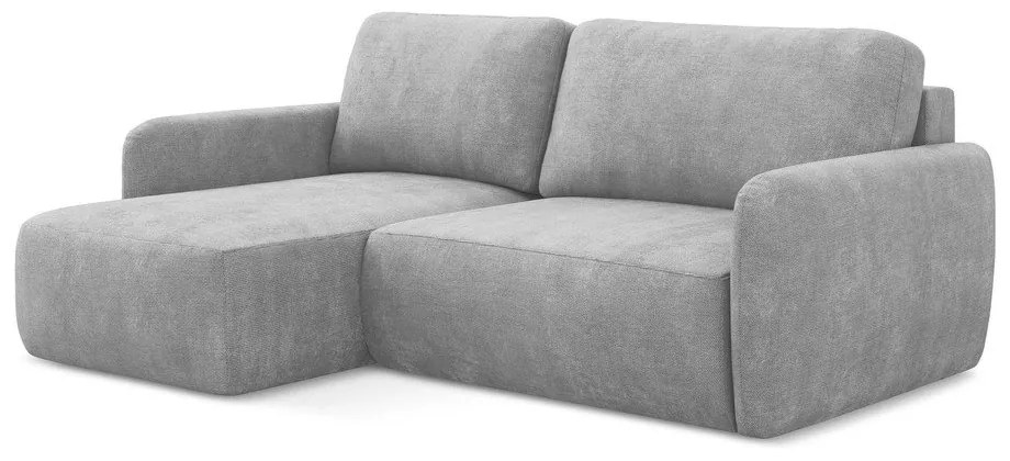 Светлосив шенилов разтегателен ъглов диван с място за съхранение (ляв ъгъл) Lilo – Makamii