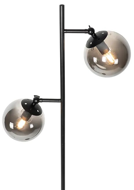 Подова лампа в стил Арт Деко, черна с опушено стъкло, 2 лампи - Pallon