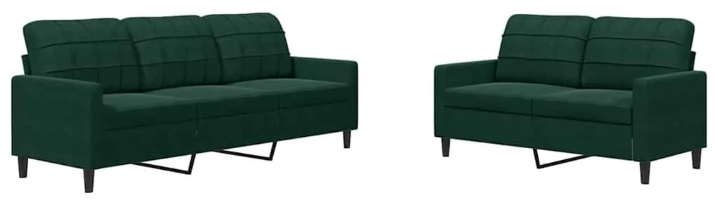 3278393 vidaXL Комплект дивани от 2 части с възглавници, тъмнозелен, кадифе