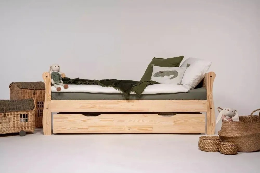 Детско разтегателно легло от масивен бор с място за съхранение с включена подматрачна рамка в естествен цвят 80x200 cm Roma – Adeko