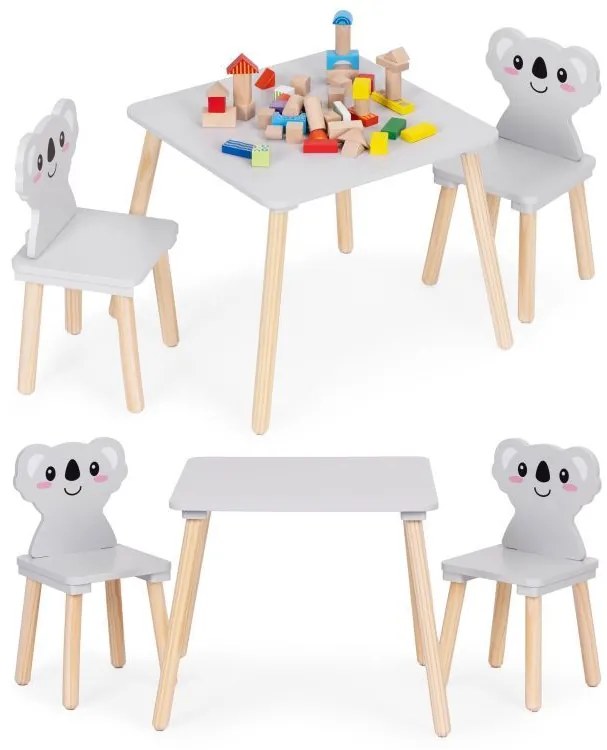Детски мебели - маса и 2 стола с облегалки във формата на коала