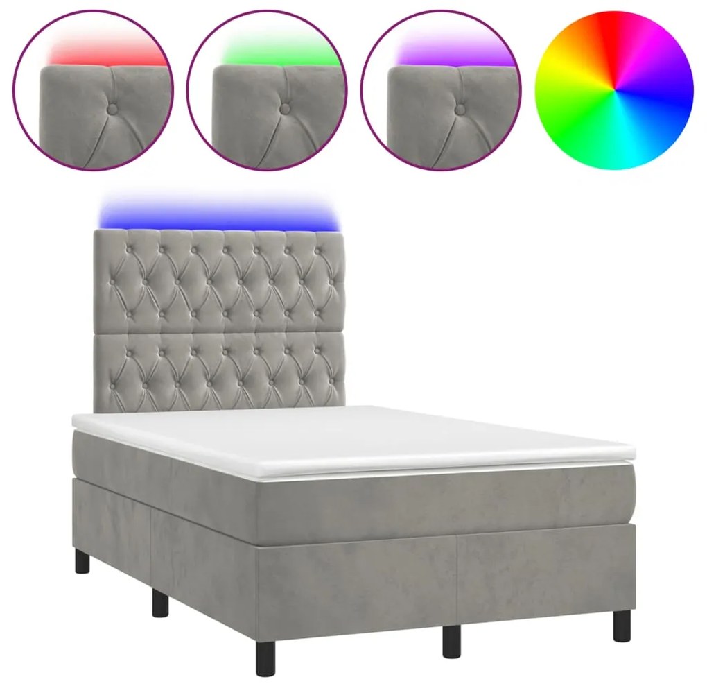 3270329 vidaXL Боксспринг легло с матрак и LED, светлосиво, 120x190 см, кадифе