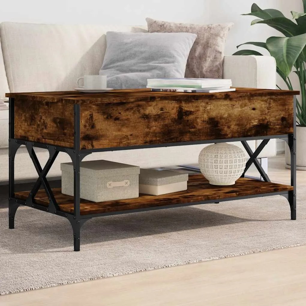 845358 vidaXL Кафе маса, опушен дъб, 100x50x50 см, инженерно дърво и метал